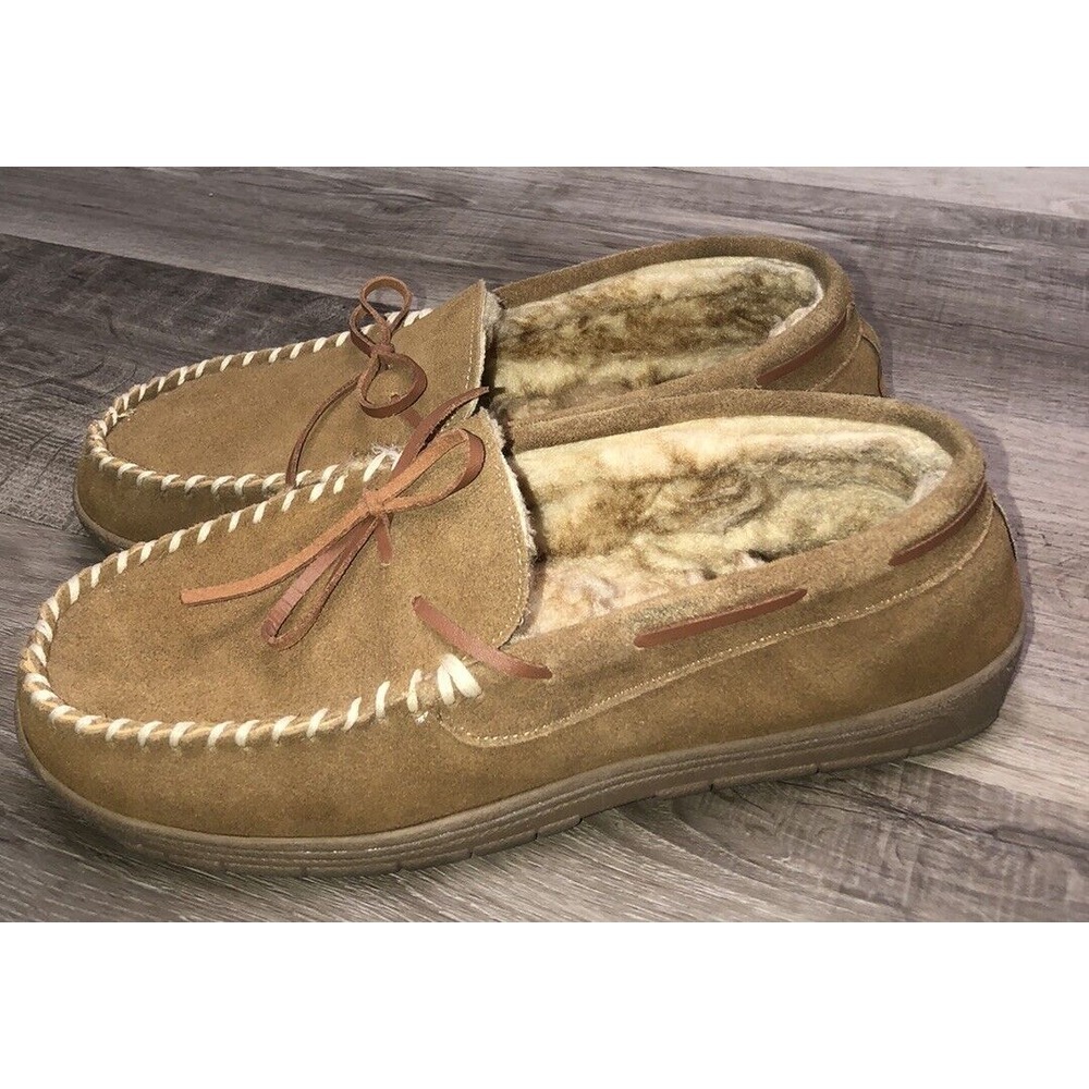 Eddie Bauer Ridgemont Men's 8 Chestnut Suede Leather Sherpa Lined Moccasins